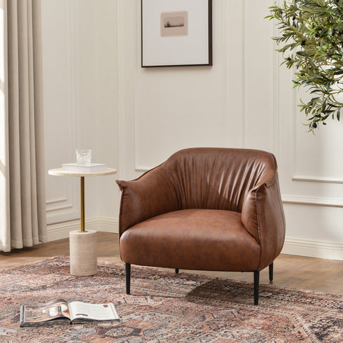 Kadar Leather Barrel Chair-Brown Modern Leather Chair | Accent Chairs | Kinwell Furniture | Barrel Chairs